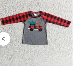 6 A33-2 Merry Christmas Tree Car Red Plaid Boys Long Sleeve Top T-shirts Relaxed Men's Beach