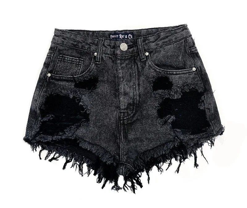 Distressed Black High Waisted Denim Shorts  - The Wesley Adventure