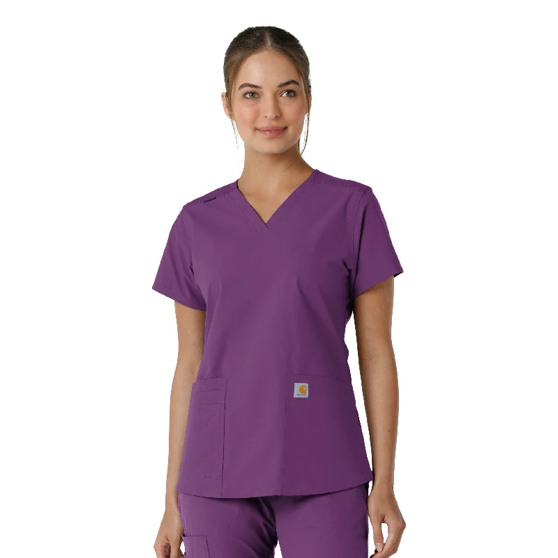 Carhartt Force Essentials Women's V-Neck Knit Panel Scrub Top - Eggplant British Gentleman Style