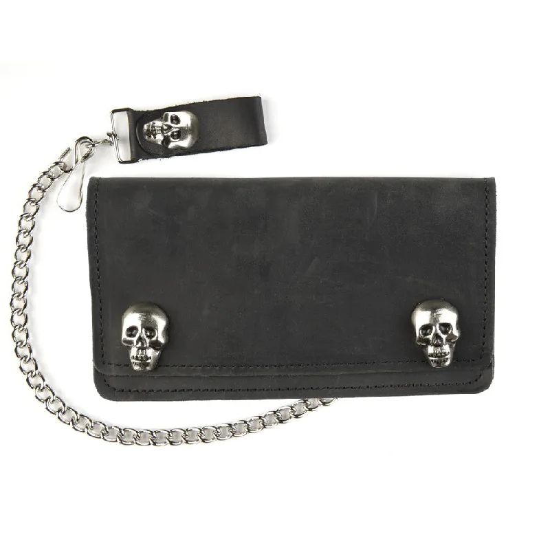 6" Biker Wallet W/Skull Snaps Black Hip Men's Retro