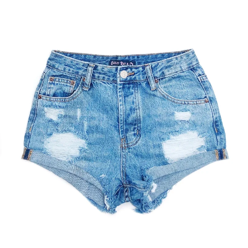 Distressed High Waisted Denim Shorts  - Outer Rolled - The Nova Refined Men's European