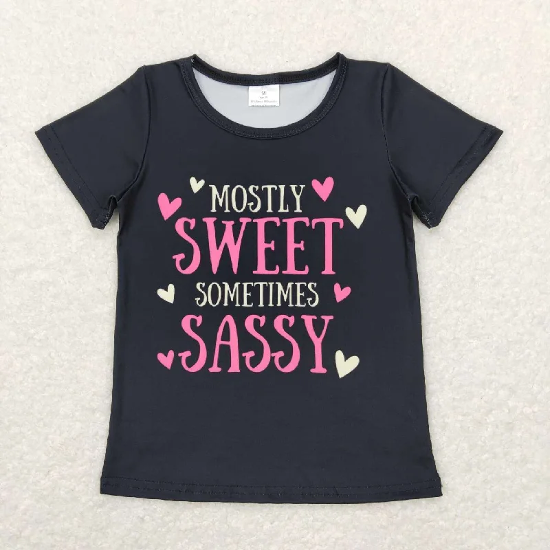 GT0422  Black Pink Sweet Sassy Girls Short Sleeve Top T-shirts Tailored