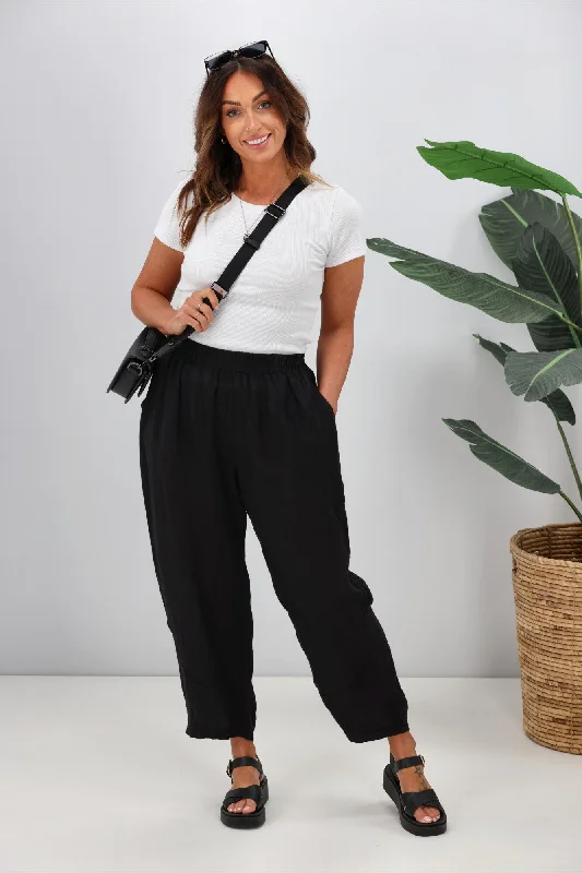 Cali & Co Linen Pant with Side Pocket Black Monochromatic Office Style