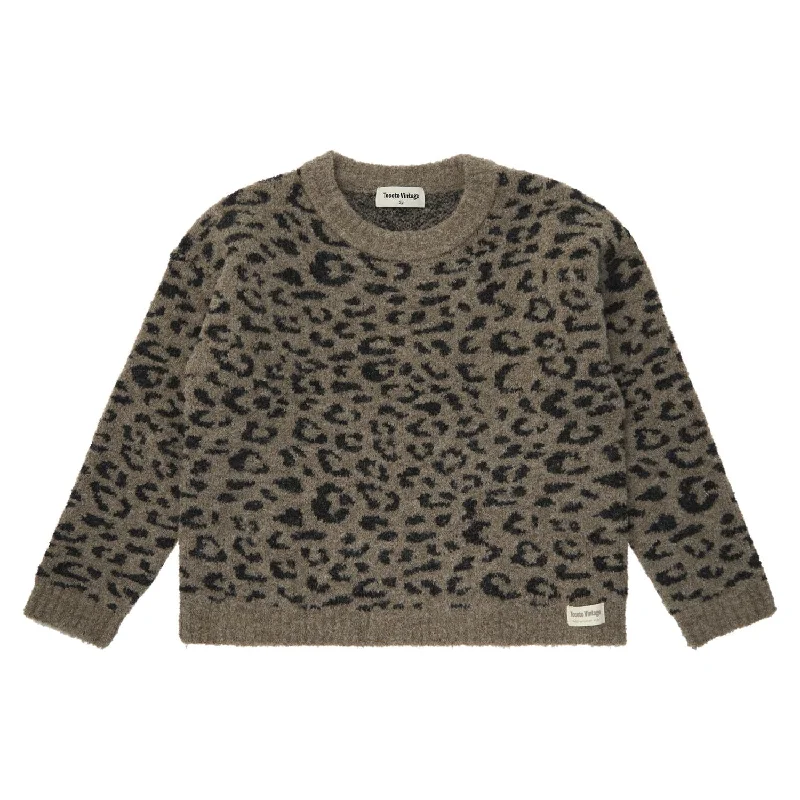 Tocoto Vintage Animal Print Sweater Brown Hip Men's Retro