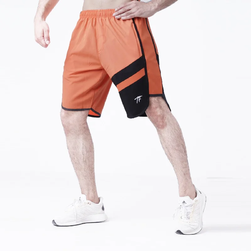 Orange And Black Panel Fitness Stage Shorts Edgy Men's Punk