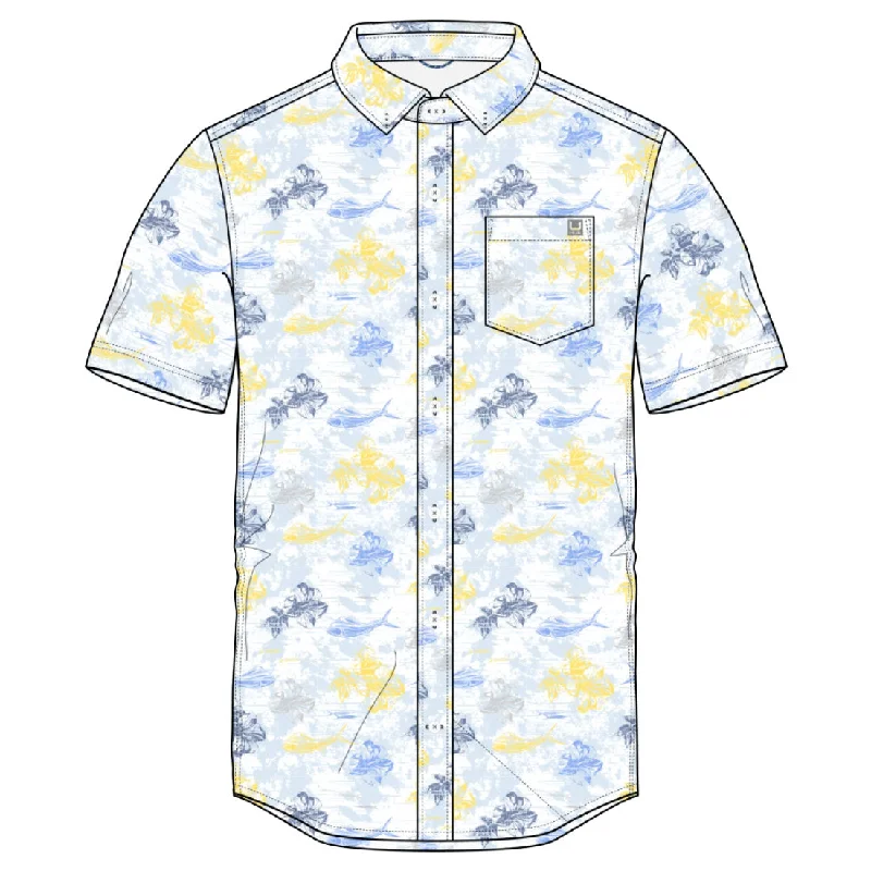 Huk Kona KC Printed Short Sleeve Sport Shirt - Marolina Blue Preppy Men's College