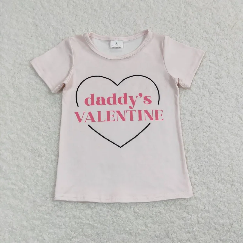 GT0452 Daddy's Valentine pink Girls Short Sleeve Top T-shirts Elegant Men's Formal 