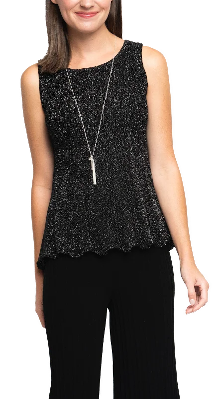 Molly Shimmer Sleeveless Pleated Swing Top; Black Shimmer Monochromatic All