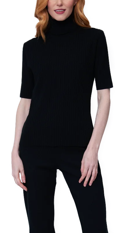 Tory Short Sleeved Rib-Knit Turtleneck, Black Earthy Men's Hemp