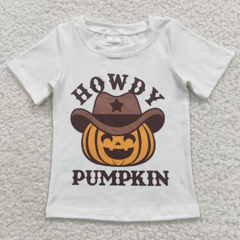 BT0249 Halloween Howdy Pumpkin Orange Boys Short Sleeve Top T-shirts Tough Men's Tactical