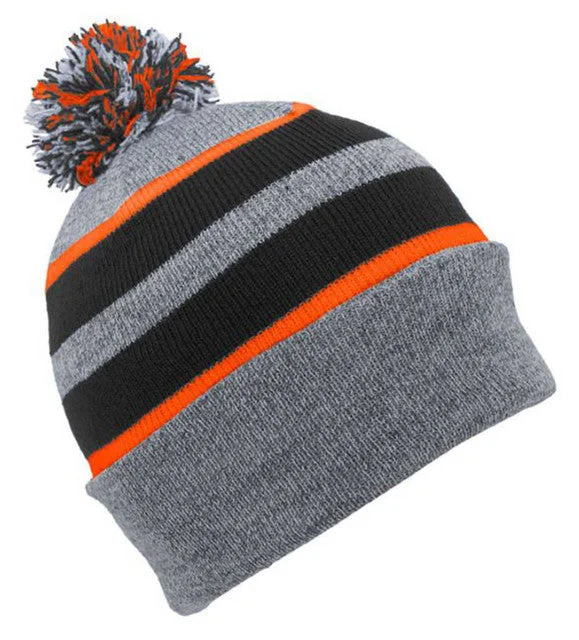 Pom Pom Beanie Orange / Gray Relaxed Men's Beach