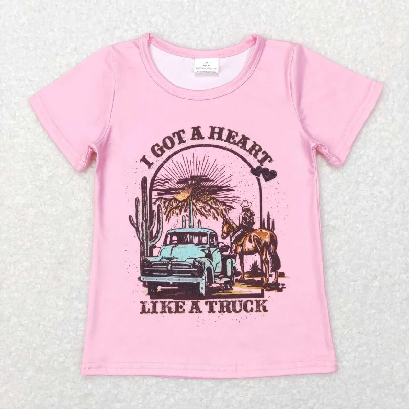 GT0406  Pink Like A truck Rodeo Cowboy  Girls Short Sleeve Top T-shirts Casual Men's Japanese 