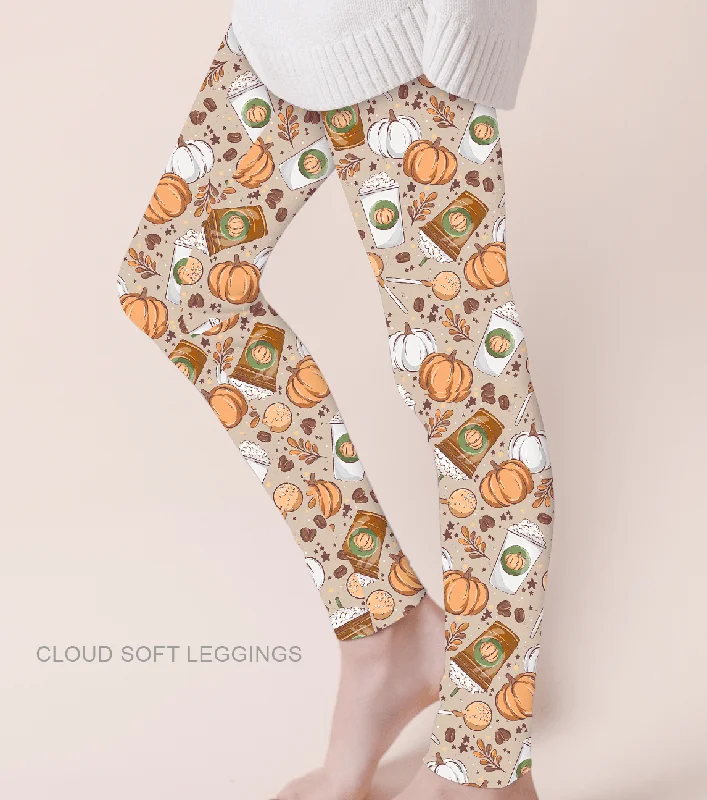 Fabulous Fall Pumpkin Spice - Adult & Kids Casual Cloud Soft Yoga Band Leggings Athletic Men's High