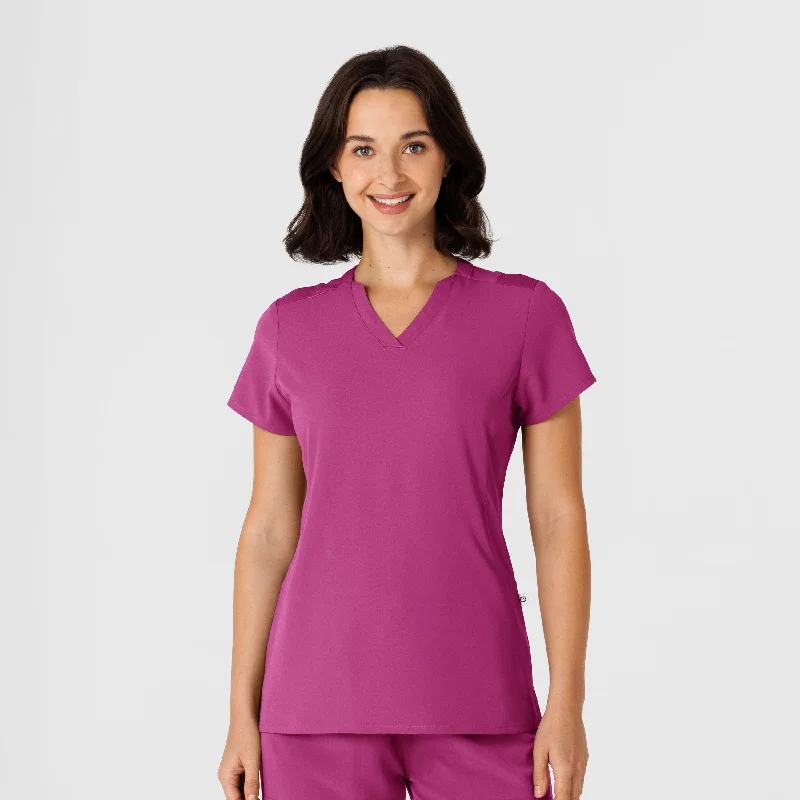 Nova Women's Flex-n-Reach Shoulder Panel V-Neck Scrub Top - Raspberry British Gentleman Style