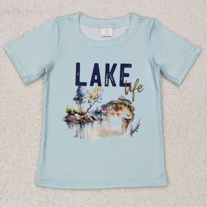 BT0339 Blue Lake Fish Boys Short Sleeve Top T-shirts Dynamic Men's Glow