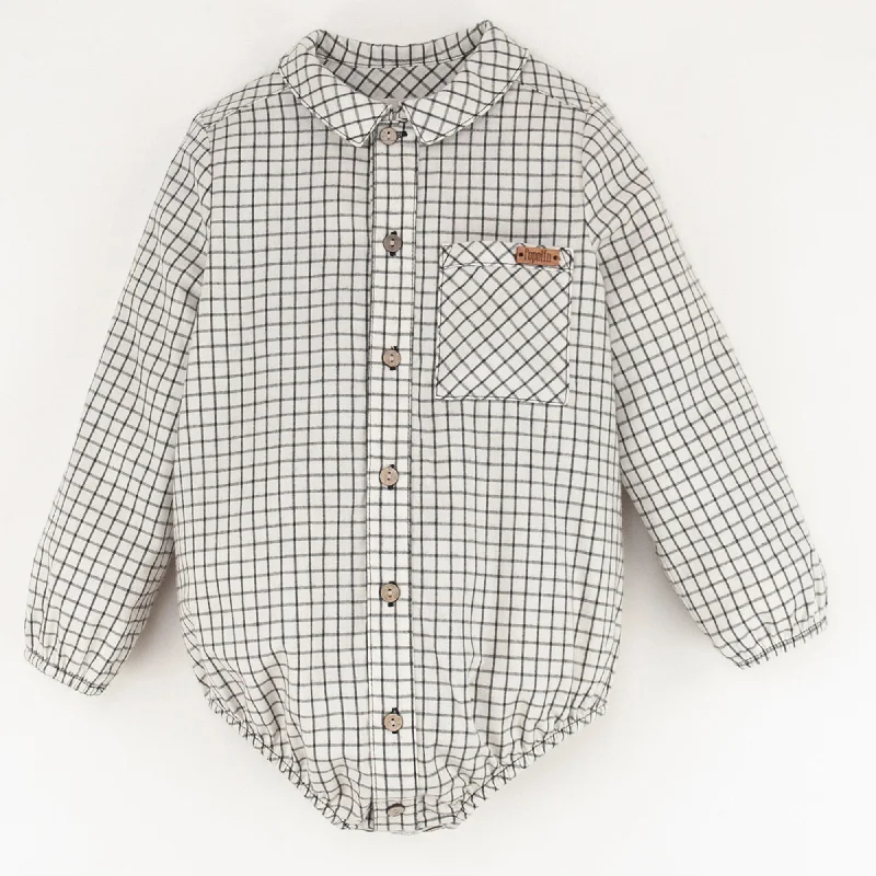 Popelin Off-White Check Shirt Romper Suit Edgy Men's Punk