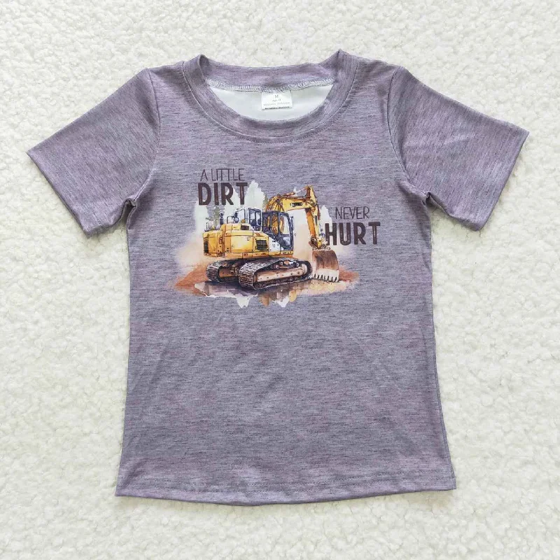 BT0341  Grey A little dirt  never hurt Truck Built Boys Short Sleeve Top T-shirts Gym