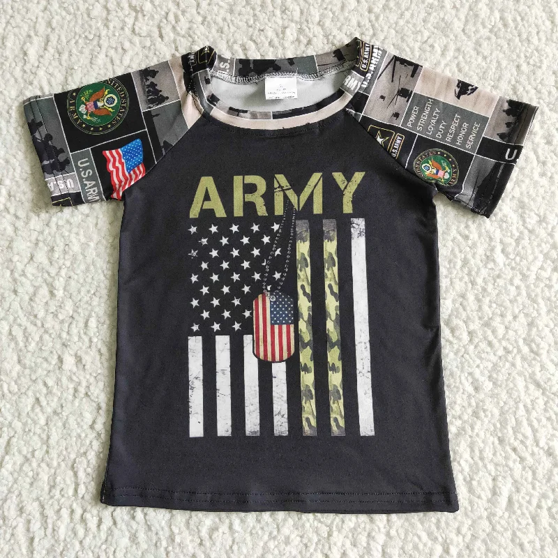 C7-2 Army Flag Black Raglan Short Sleeve Top Boys T-shirts Modern Men's Tech