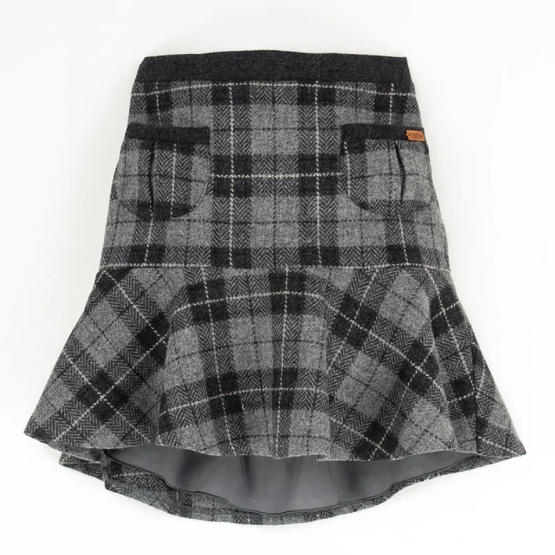 Popelin Grey Check Woollen A-Line Skirt Monochromatic All