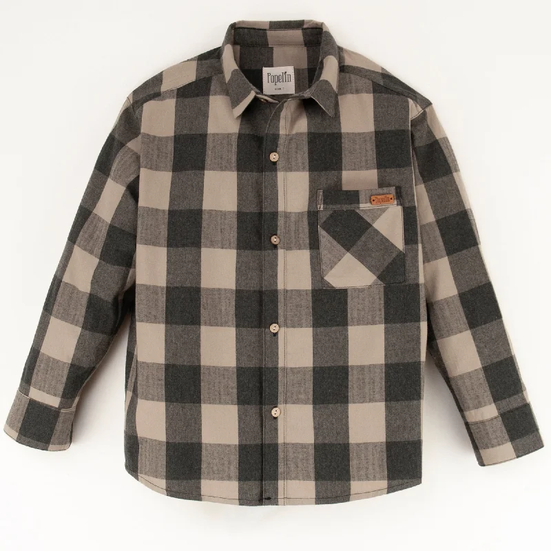 Popelin Taupe Check Shirt With Collar Cool Men's Skate