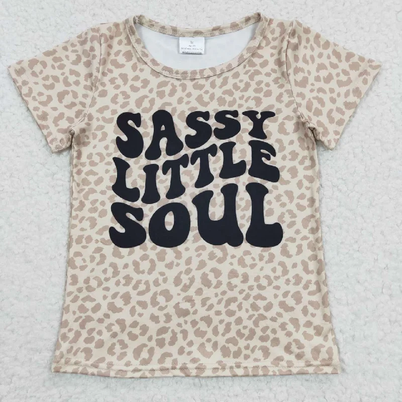 GT0184 Sassy Little Soul Leopard Girls Short Sleeve Top T-shirts Trendy Men's Scandinavian