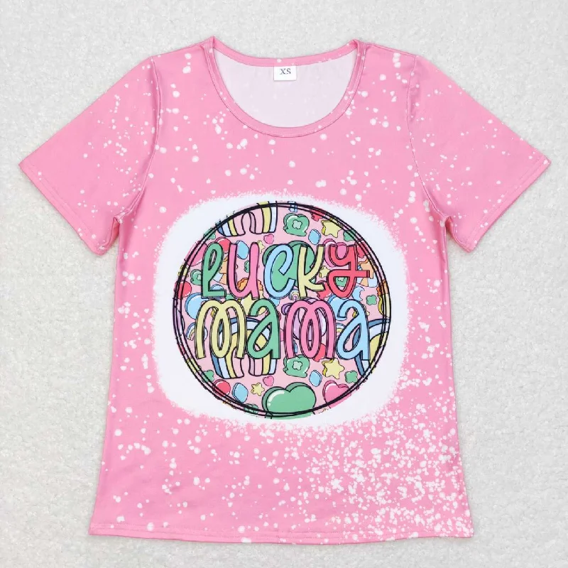 GT0378   Adult Clover Lucky Pink St. Patrick Girls Short Sleeve Top T-shirts Luxurious Men's High