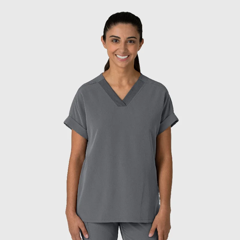 Nova Women's Drop Shoulder Boxy Scrub Top - Pewter Trendy Men's Oversized