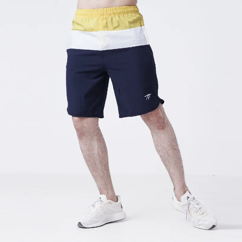 Yellow White Navy Tri-Panel Fitness Stage Shorts Masculine Men's 