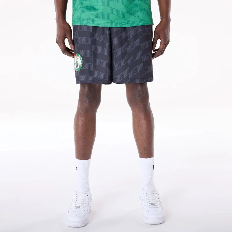 Boston Celtics NBA All Over Print Graphic Black Shorts Beach