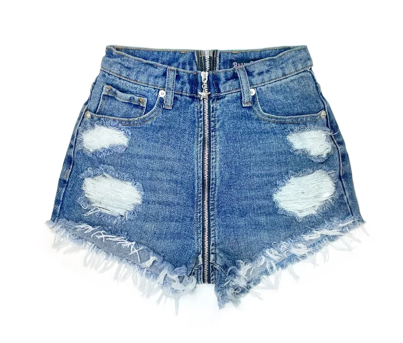 Distressed High Waisted Denim Shorts - Full Back Zipper - The Claudie Confident Men's High