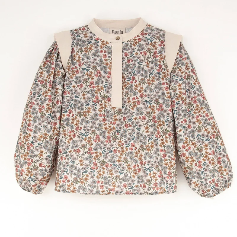 Popelin Multi-Coloured Floral Print Puff Sleeve Blouse Streetwear Style