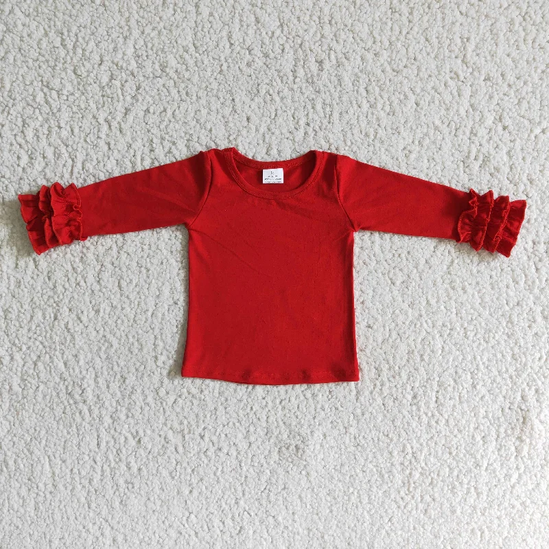 6 A2-1 Cotton Fabric Red Ruffles Girls Long Sleeve Top Athletic Men's High