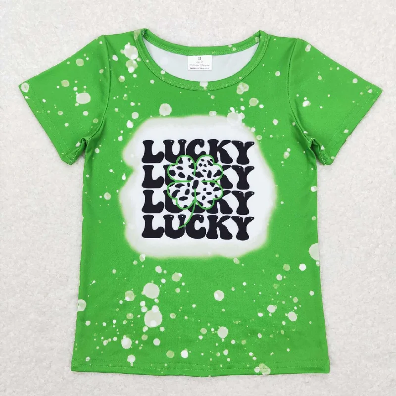 GT0420  St. Patrick Clover Green Lucky Girls Short Sleeve Top T-shirts Elegant Men's Cashmere