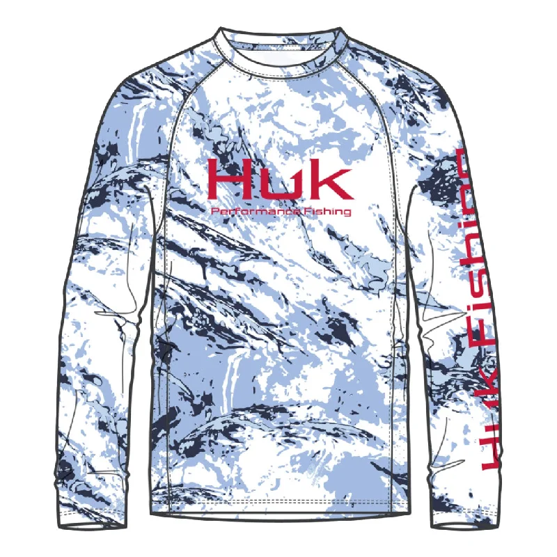 Huk Pursuit Mossy Oak Printed Long Performance Sleeve Crew T-Shirt - Windsurfer Hip Men's Retro