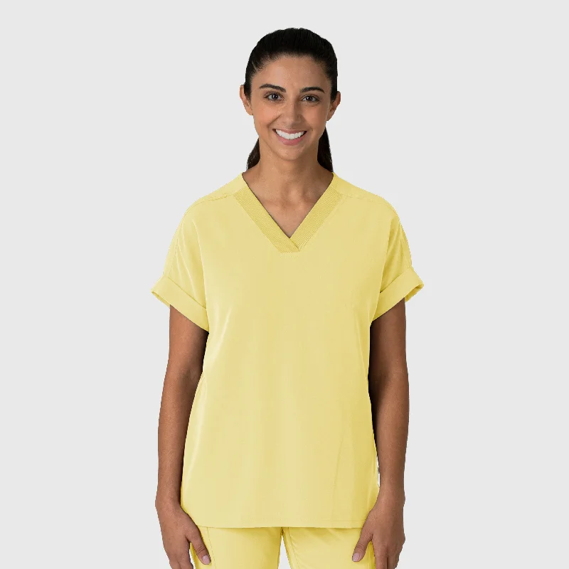 Nova Women's Drop Shoulder Boxy Scrub Top - Sunshine Yellow Vacation