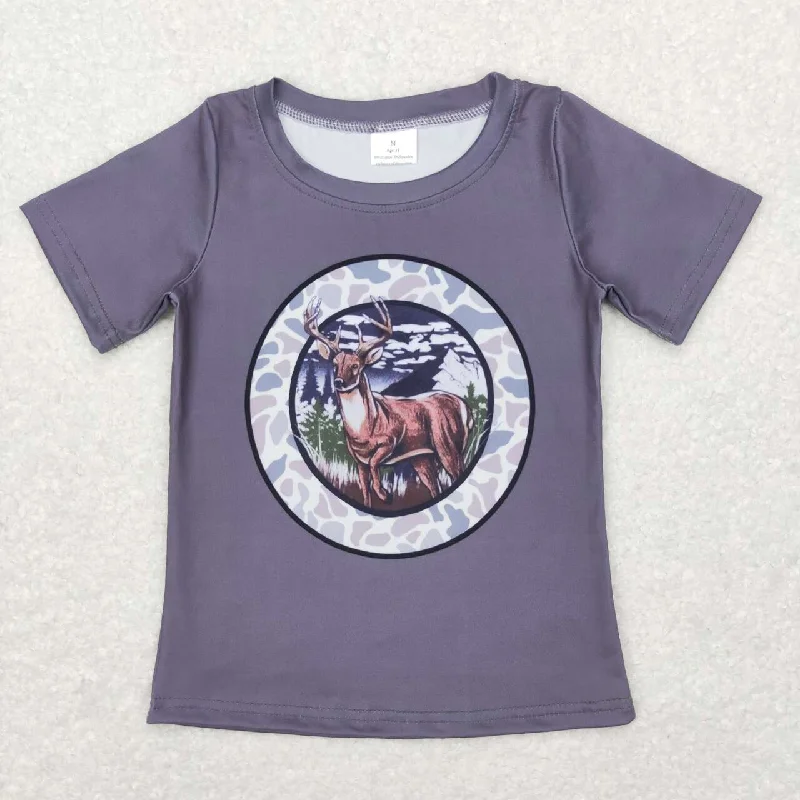 BT0464 Christmas Deer Grey  Boys Short Sleeve Top T-shirts Vintage Men's 1970S Disco