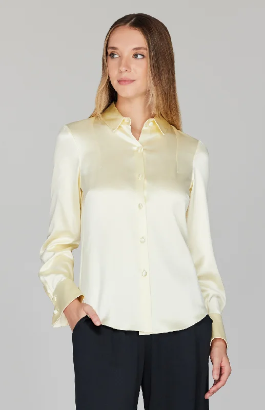 Satin Button Down Collared Shirt w/Relaxed Sleeve Classic Men's Pin