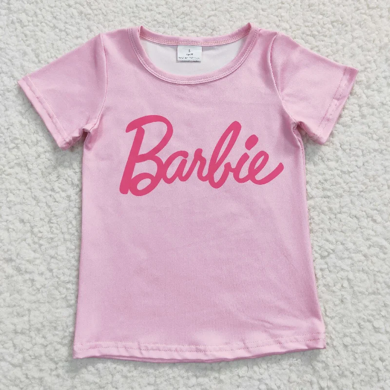 GT0151 Pink B Cartoon Girls Short Sleeve Top T-shirts Street