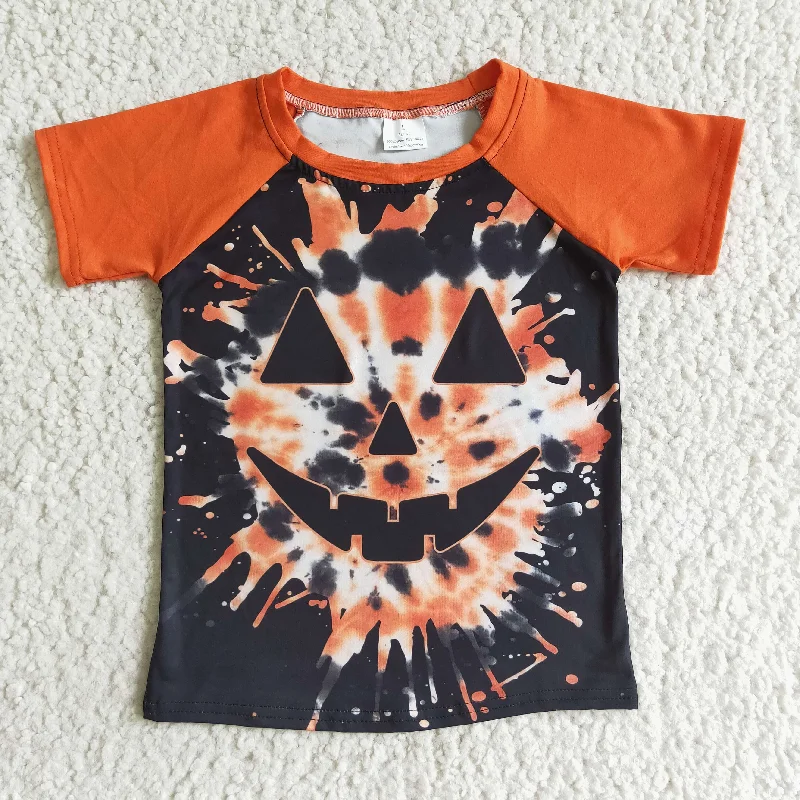 BT0043 Halloween Orange Pumpkin Ghost Boys Short Sleeve Top T-shirts Hip Men's Urban