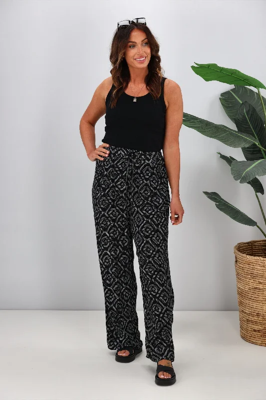 Shine On Label Sakura Printed Wide Leg Pants Black Monochromatic All