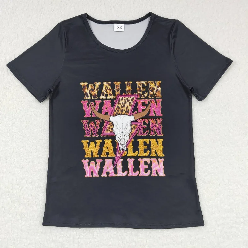 GT0343  Adult Cow Wallen Black Girls Short Sleeve Top T-shirts Classic Men's Pin