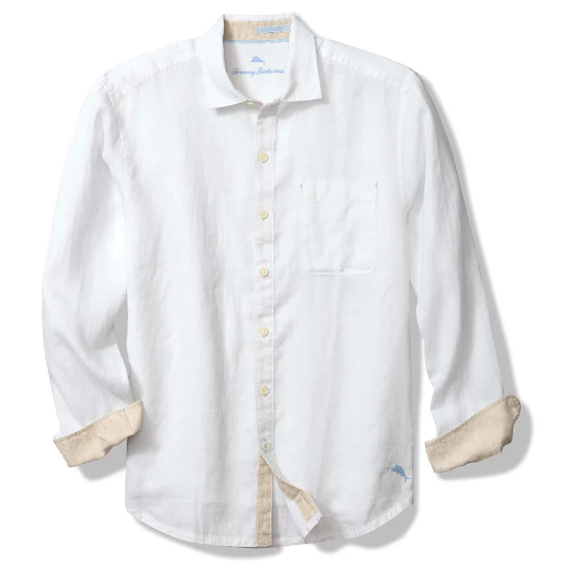 Tommy Bahama Men's Paradise Breezer Long Sleeve Linen Sport Shirt - White Sleek Men's Contemporary 