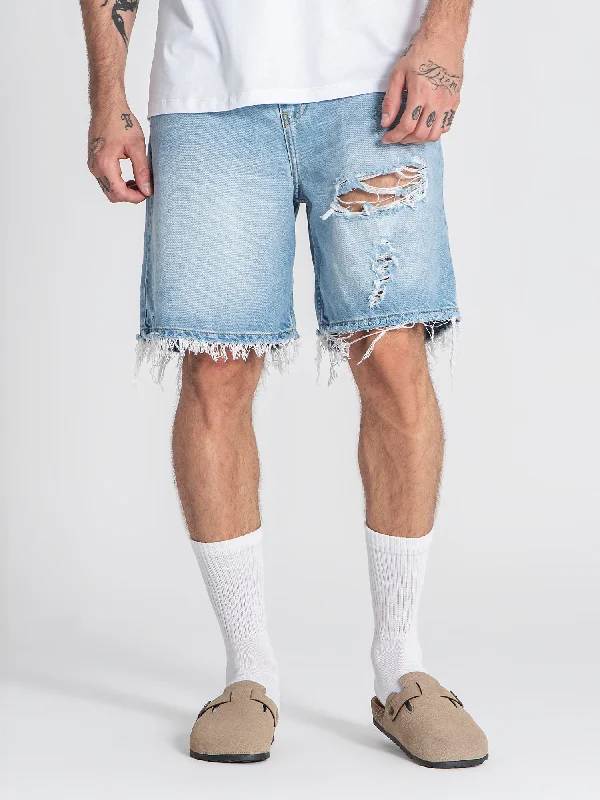 Light Blue Distressed Denim Shorts Masculine Men's Thick