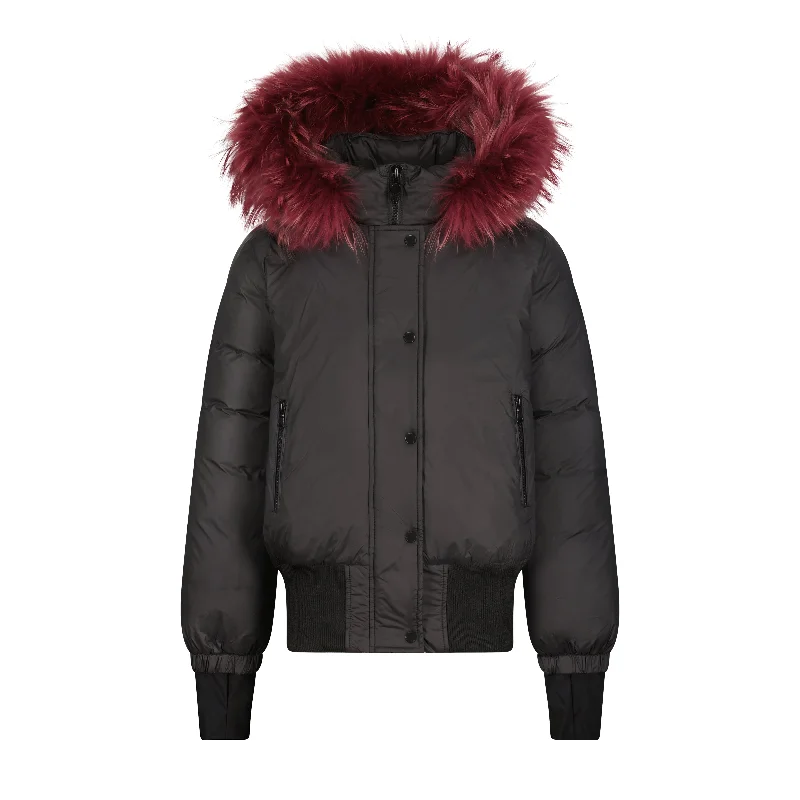 SCOTCH BONNET Teen Classic Canvas Bomber Black/Cranberry Fur 122 Luxurious Men's High