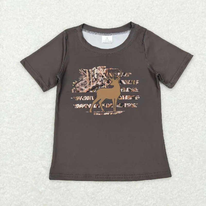 BT0440  brown deer  Boys Short Sleeve Top T-shirts Trendy Men's Oversized