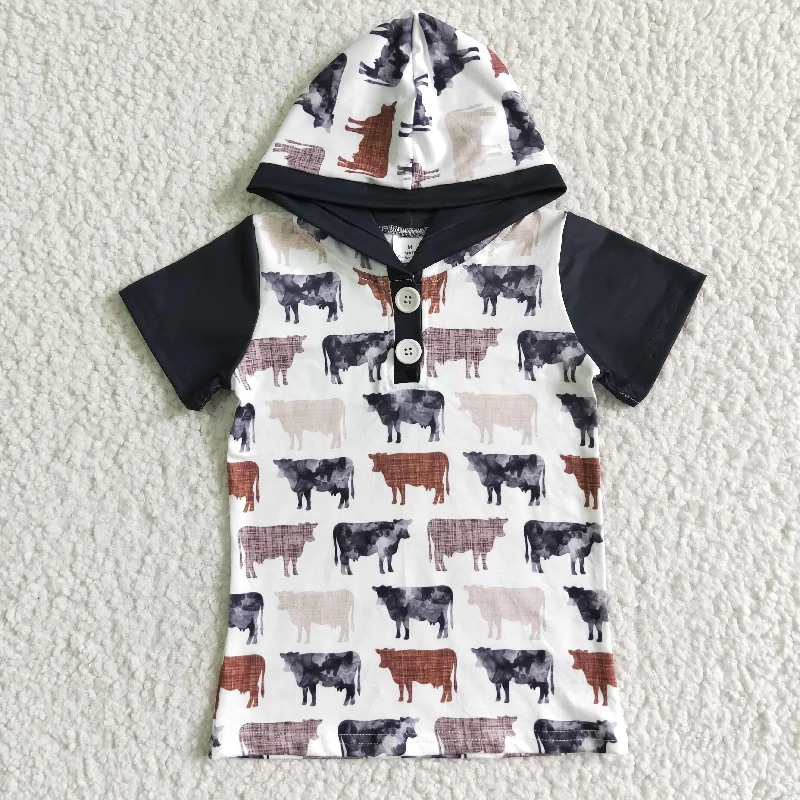 BT0009 Black Cows Short Sleeve Top Hoodies Boys T-shirts Adventure