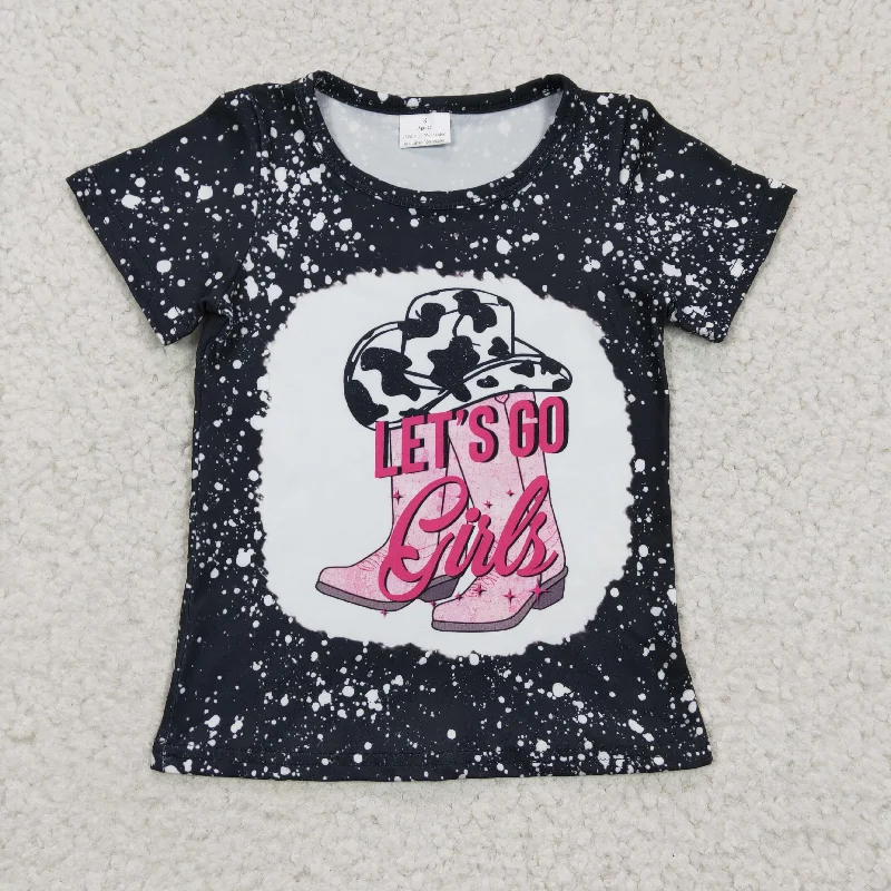 GT0125 Black Pink Let's Go Cowboy Girls Short Sleeve Top T-shirts Sleek Men's Metallic