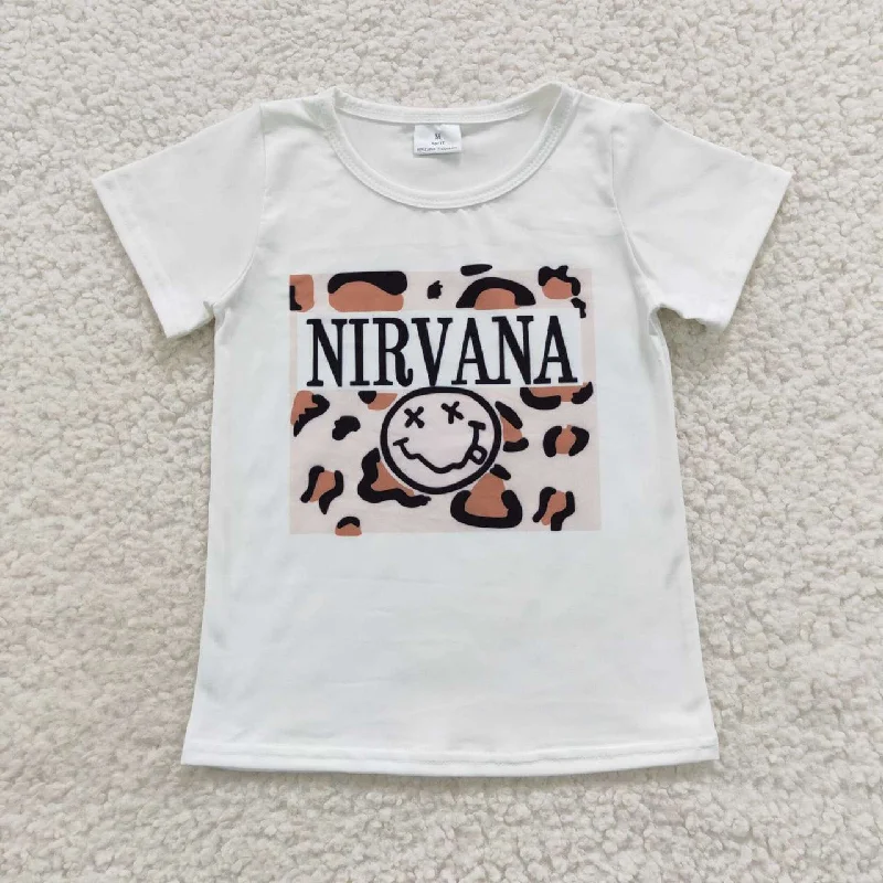 GT0230 Leopard Nirvana Girls Short Sleeve Top T-shirts Cool Men's Distressed