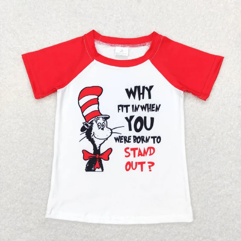 BT0480 Red Dr Cartoon Cat Hat Stand Out Boys Short Sleeve Top T-shirts Organic