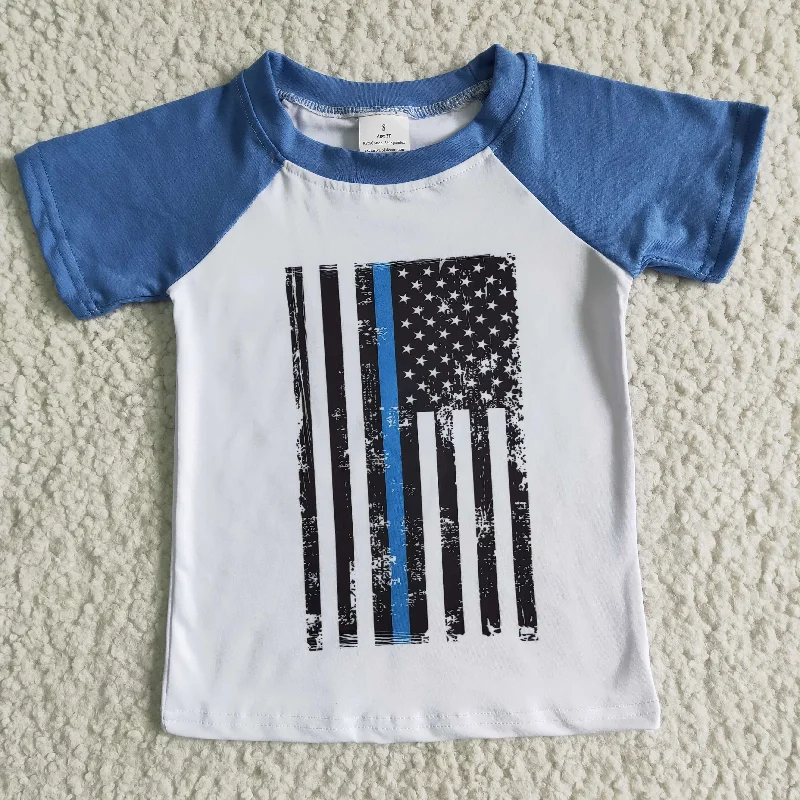 A9-17 Blue Raglan Flag Short Sleeve Top Boys T-shirts Elegant Men's Cashmere